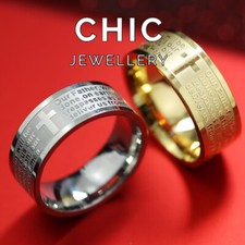 MENS WOMENS PUNK CROSS VERSE CHRISTIAN LORD'S PRAYER ETERNITY BAND WEDDING RING Men's Ring price