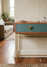 Upcycled Textured Console Table Teal Orange Hallway Entryway Table Aqua Inferno Console Furniture price