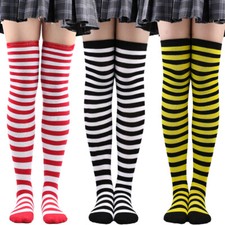 Over The Knee High Socks Striped Ladies Girls Women Cheerleader Pair Stripe NEW Girls' Socks price