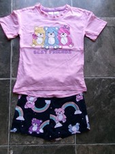 Girl's Pink & Navy Teddies Cotton Knit Summer Pyjamas Size 7 GC Girls' Pyjamas price