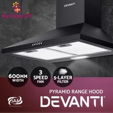 Devanti 600mm Range Hood 60cm Rangehood Kitchen Canopy LED Light Black Range Hoods price