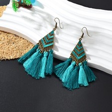 Boho Geometric Black-green Tassel Dangle Fringe Earrings Daily Vacation Jewelry Costume Earrings price