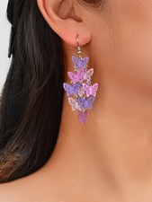 Women's Fashion Hot Pink Purple Hollow Multi-level Butterfly Chandelier Earrings Costume Earrings price