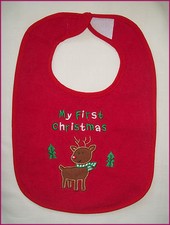 FIRST CHRISTMAS BABY BIB - Waterproof back - UNISEX 1st  Xmas Red Reindeer - NEW Feeding Bib price