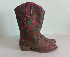 Blazin Roxx Youth Sz 1 Pink Floral Brown Side Zip Snip Toe Western Cowboy Boots Girls' Boots price