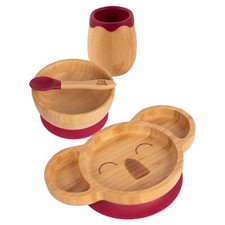 4pc Tiny Dining Red Koala Bamboo Baby Feeding Set Weaning Plate Bowl Spoon Feeding Set price