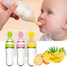 Silicone Baby Squeeze Feeding Bottle with Spoon Food Supplement Cereal Feeder AU Feeding Set price