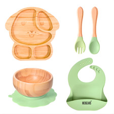 Medgears Baby Feeding Set Bamboo Dinnerware Silicone Bib Bowl Plate Spoon Fork Feeding Set price