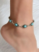 Vintage Boho Chic Tribal Ethnic Antique Silver Turquoise Anklet Foot Jewellery Anklet price