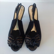 Dabb Shoes Black Ladies Evening Open Toe Slingback Beaded Bow Detail Size 40 Evening Shoes price