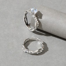 Gorgeous Rhinestone Wedding Rings Cubic Zirconia Party Bands 2pcs/set Party Gift Silver Wedding Band price