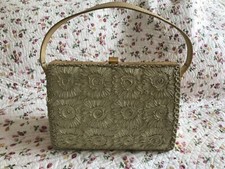 Formal evening wear box bag clutch handbag floral cornelli tapework silvery gold Evening Bag price