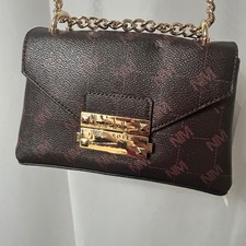 Nicole Miller New York Mini Brown Crossbody Bag Gold Chain Strap Purse Evening Bag price