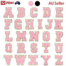 AU SELLER A-Z Letters IRON ON Patches Chenille Embroidered Patch Gold Glitter Chenille price