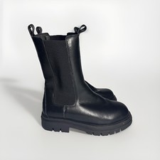 TARRAMARRA 39 / 8 Boots Chunky Ankle Biker Black Leather Chelsea Wool Lined EUC Women's Boots price