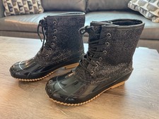 Sugar SGR-SKIPPER Black Glitter Duck Boots Women’s Size 7 Lace Up Rain Boots Women's Boots price