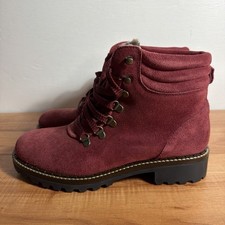 Celtic & Co. Ankle Boots Women's Size 8 Red Suede Shearling Lug Sole Near New Women's Boots price