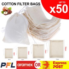 UP 50x Muslin Filter Bags Reusable 100% Cotton Spices Herbs Tea Soup Drawstring Bags price