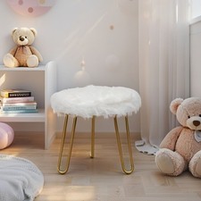 Willow & Silk 30x28cm 3-Legged Home Office Stool/Chair/Seat w/White Faux Fur Office Stool price