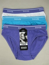 Bonds Girls 3 Pack Bikini Brief Underwear sizes 3 4 6 8 Colour Purple White Blue Girls' Underwear price