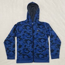 Authentic Champion Blue Camouflage Zip Up Hooded Jacket Youth Boys Size Large Boys' Jacket price