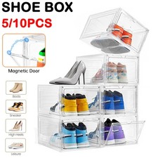 5-10x Shoe Box Storage Case Clear Boxes Foldable Stackable Transparent Organizer Shoe Storage Box price
