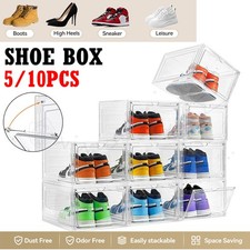 5-10x Shoe Box Storage Case Clear Boxes Foldable Stackable Transparent Organizer Shoe Storage Box price