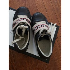 Gucci Ace Black Leather Logo Elastic Strap Sneakers Low Top Shoes 523469 Boys' Casual Shoes price