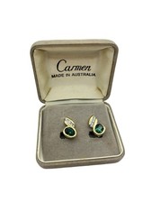Carmen Branded Vintage Gold Toned Green Coloured Stone Earrings Costume Coloured Stone Earrings price