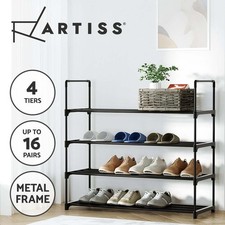 Artiss Shoe Rack Storage Cabinet Stackable Shelves Stand 4 Tiers 16 Pairs Black Shoe Cabinet price