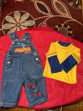 2007 Marvel Spiderman & Friends Embroidered Denim Overalls 0-6 Months * Shirt Baby Shirt price