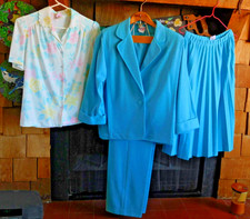 Vtg 70s GRAFF California Wear 4 PC Outfit Sz 10 Teal Blue Textured 100% Poly USA Modest Wear Set price