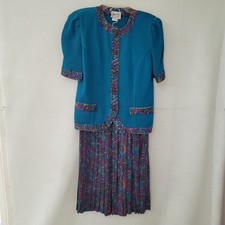 Jeffrey & Dara Skirt Suit Women 11/12 Petite Teal Paisley Vintage 2pc Set USA Modest Wear Set price