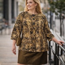 Dana Kay Woman's Olive Snakeskin Print 2 Piece Skirt Suit Set Plus 18W Statement Modest Wear Set price