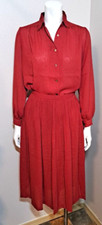 VTG 80s Red Blouse Skirt Set S/M Pearl Button SKIRT WAIST 25-26" Modest Classic Modest Wear Set price