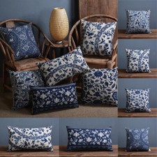 Decorative Hamptons Oriental Blue Floral Linen Cushion Cover Pillow Case Baby Pillow & Cover price