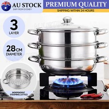 3 Tier Stainless Steel Steamer Meat Vegetable Cooking Steam Pot Kitchen Tool AU Steam Cookers price