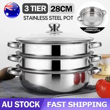 3 Tier Stainless Steel Steamer Meat Vegetable Cooking Steam Pot Kitchen Tool NEW Steam Cookers price