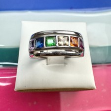 Pica Lela 925 Sterling Silver Ring Coloured Princess Cut Cubic Zirconia Sz Q1/2 Coloured Stone Ring price