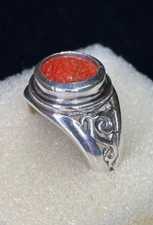 Silver coloured ring marked 925 WAT ring with orange stone - 19mm diameter Coloured Stone Ring price
