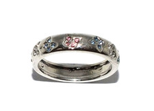 Ladies women's 925 silver multi-coloured stone band ring UK size X Coloured Stone Ring price