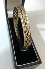 Vintage Signed 50 Microns 9ct Rolled Gold Celtic Knot Weave Pierced Bangle Ethnic Bracelet price