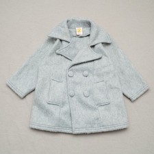Vintage 80s 90s Kids Double Breasted Peacoat Over Coat Gray Fuzzy Soft 3T Boys' Coat price