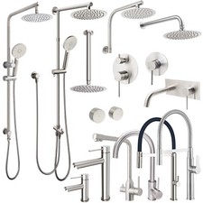 Brushed Nickel Basin Mixer Tap Kitchen Sink Tap Round Shower Head Rail Arm Set Taps price