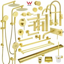Brushed Gold Shower Head Set Basin Mixer Wall Spout Kitchen Sink Tap Drain Grate Taps price