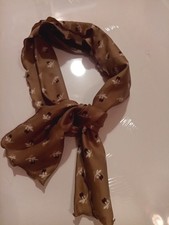 Vintage Style Floral Scarf Scalloped Trim Sides White/Brown Flower Lightweight Scarf price