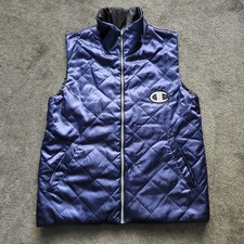 Vintage Champion Reversible Quilted Navy Black Mens Full Zip Vest Size S Small Vest (Outdoor) price