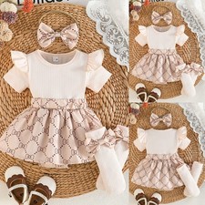 3PCS Newborn Baby Girls Ruffle Romper Dress Headband Socks Outfit Set Clothes Girls' Socks Set price