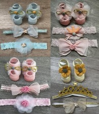 Two Headband And Socks Set Baby Girl Newborn Infant  Wrap Soft Bow Flower Crown Girls' Socks Set price