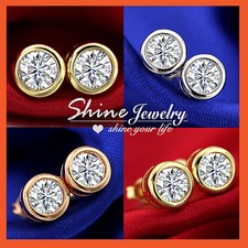 9K GOLD GF SIMULATED CT LAB DIAMOND MEN WOMEN KID BEZEL ROUND STUD EARRINGS GIFT Diamond Earrings price